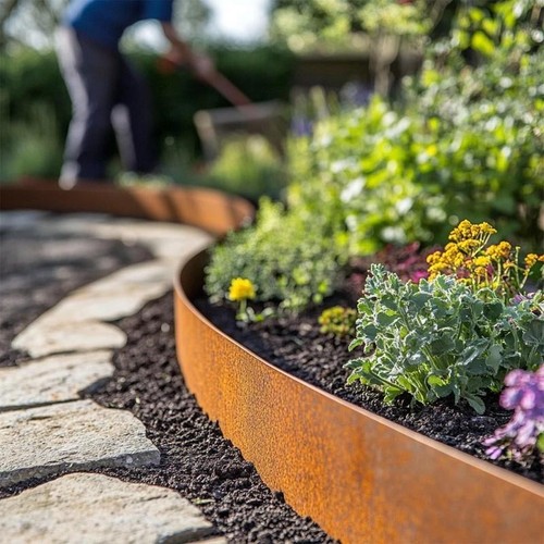 Corten steel lawn edging set - corten,